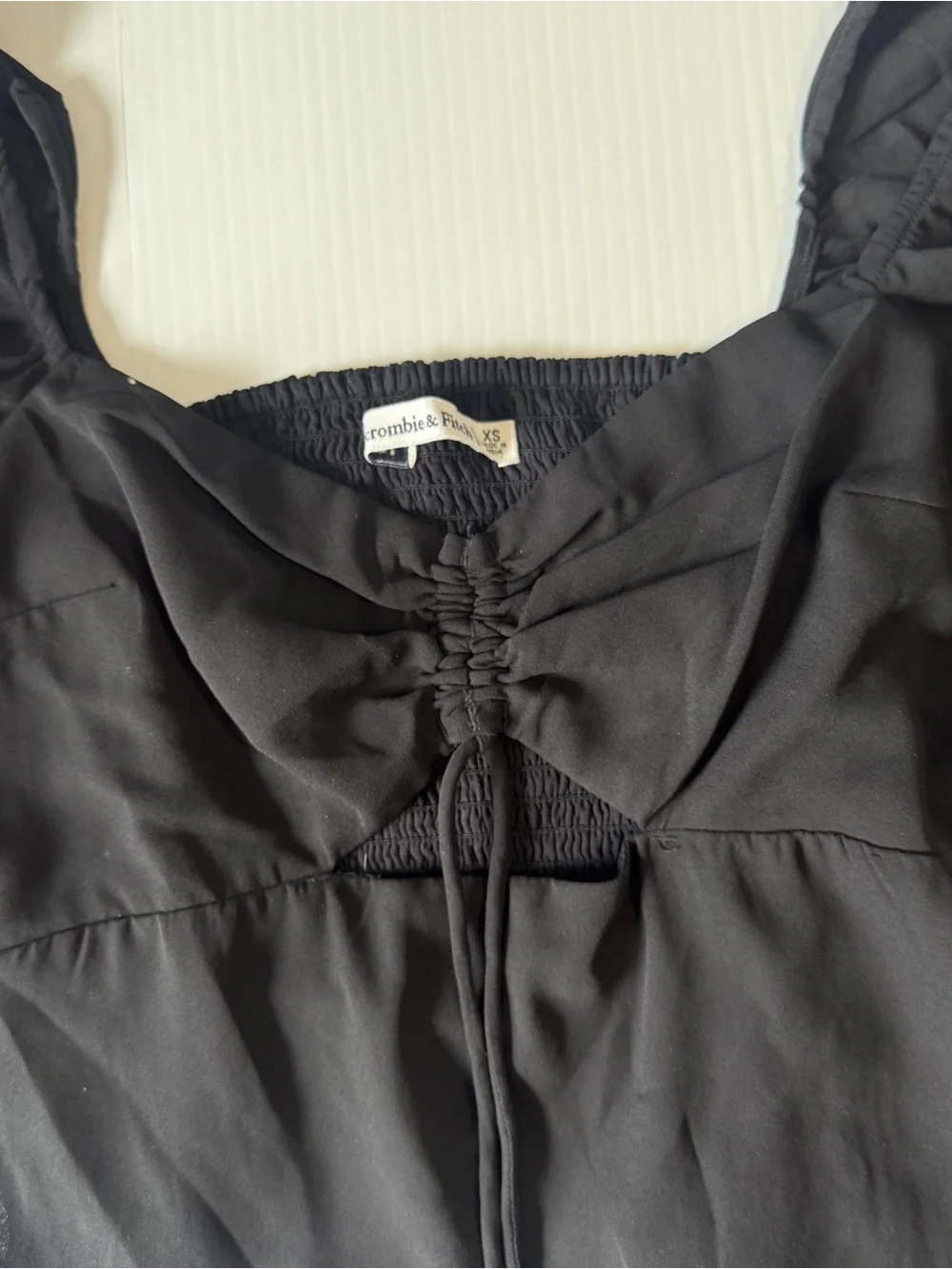 Abercrombie & Fitch Black Puff Sleeve Ruched Tie Front Blouse Coquette XS